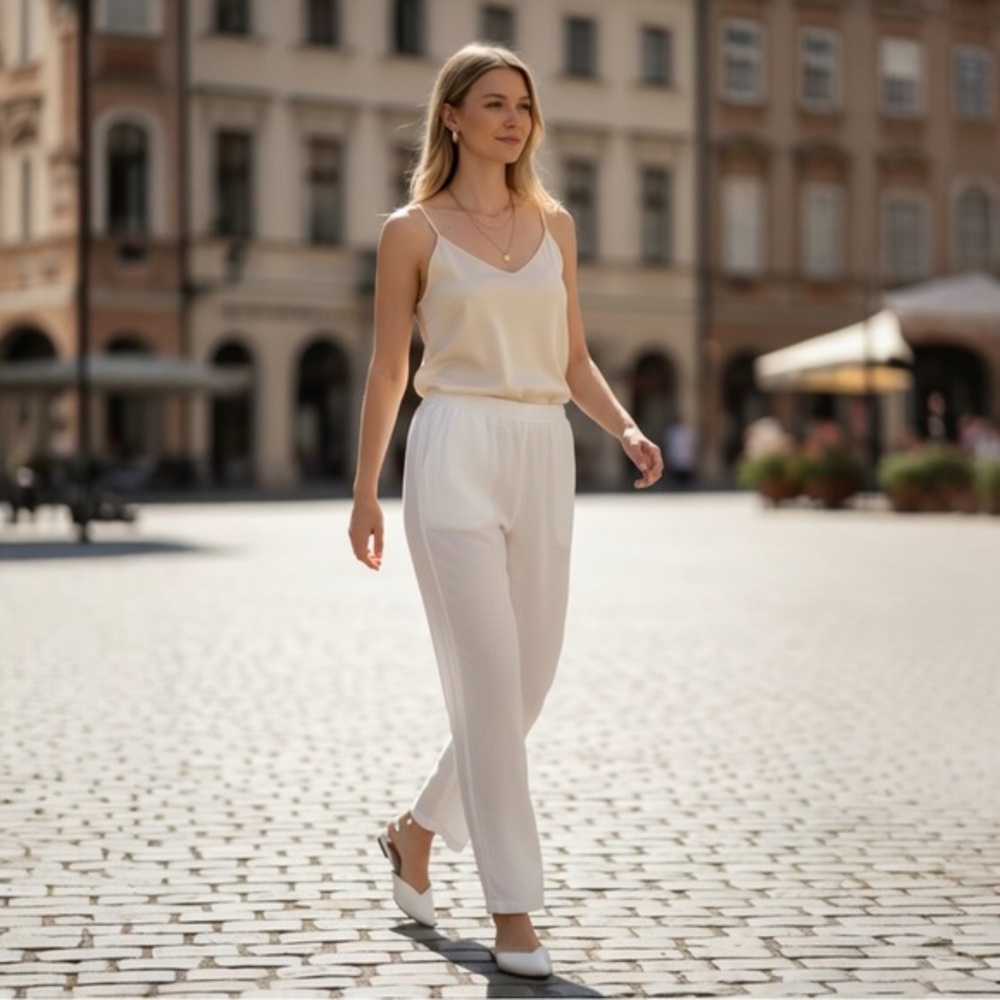 GO SILK GO SILK WHITE LINEN PULL ON PANTS SZ L